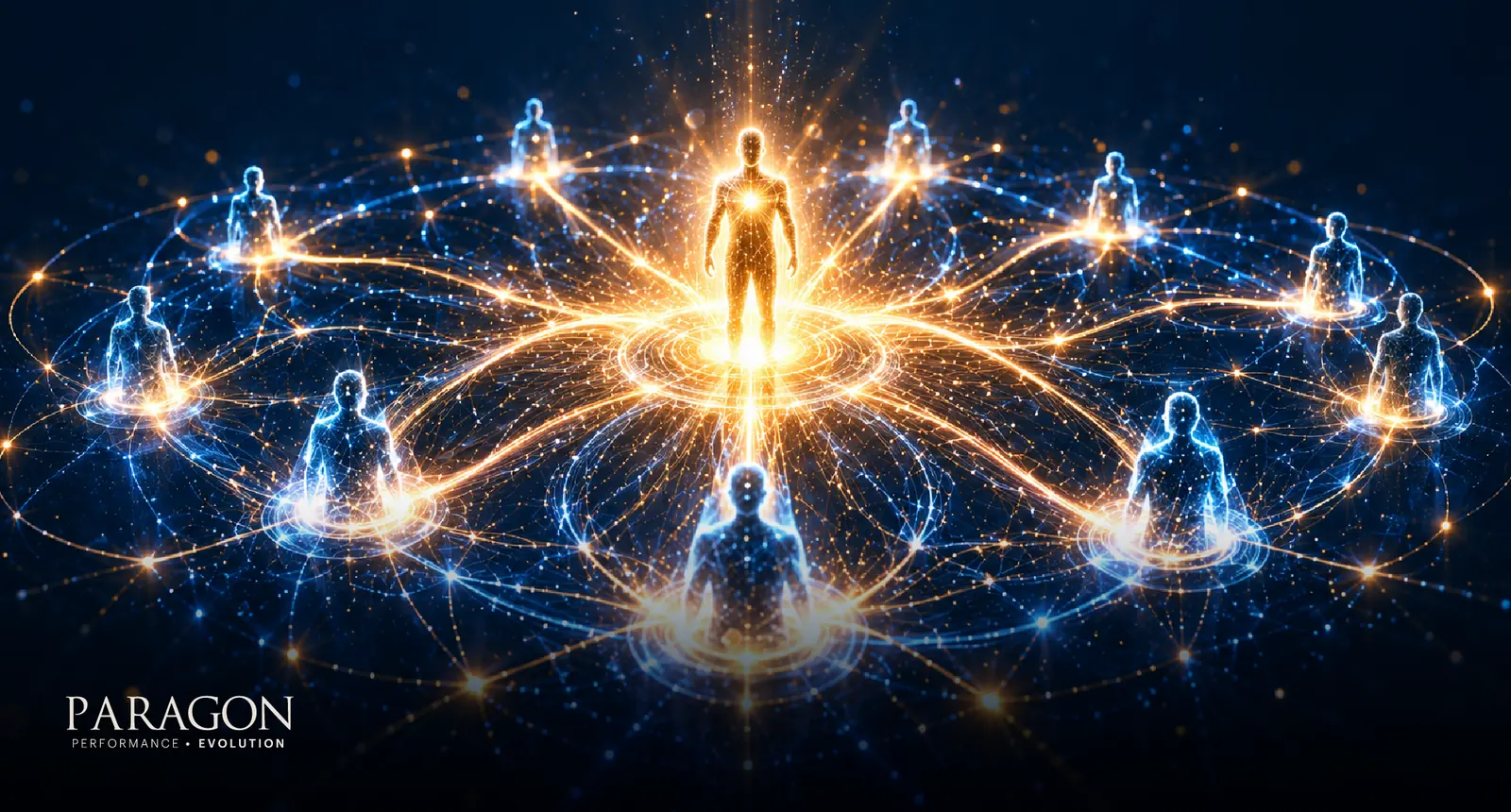 Leader at the center of a connected team, representing how leaders shape the team environment